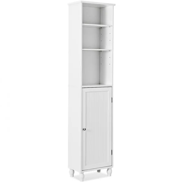 Colonne de Salle de Bain Meuble de Rangement WC Large Espace de Stockage en MDF et Bois de Pin 38x23x160,5cm Blanc