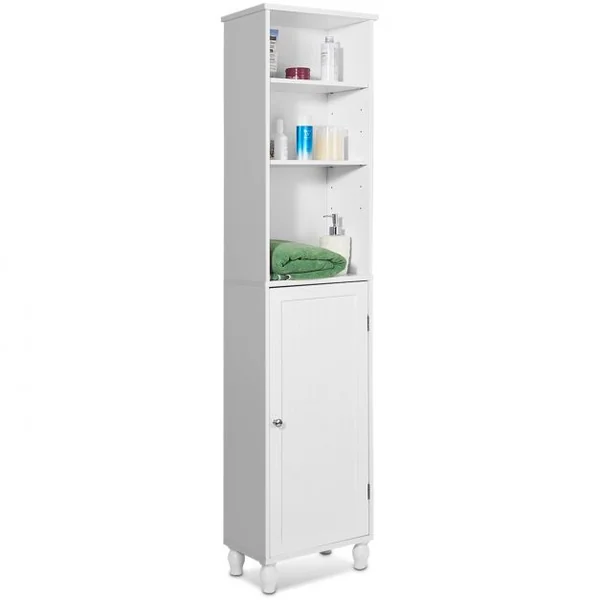 Colonne de Salle de Bain Meuble de Rangement WC Large Espace de Stockage en MDF et Bois de Pin 38x23x160,5cm Blanc