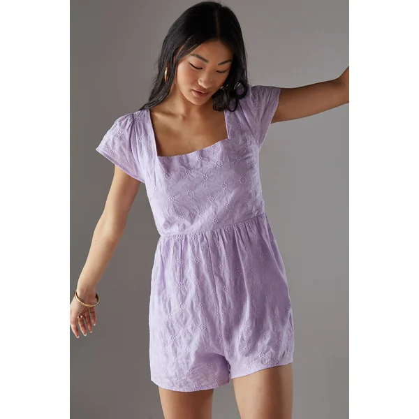 Combinaison Babydoll Petite à Col Carré et Motifs Floraux en Coton