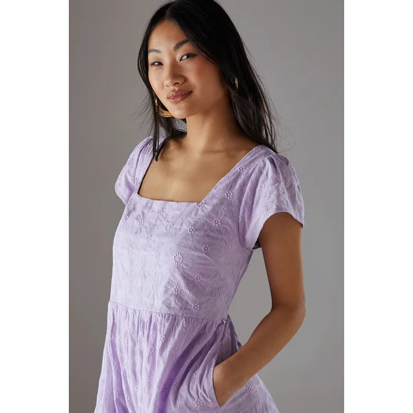 Combinaison Babydoll Petite à Col Carré et Motifs Floraux en Coton
