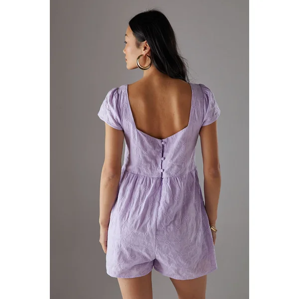 Combinaison Babydoll Petite à Col Carré et Motifs Floraux en Coton