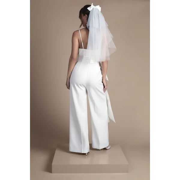 Combinaison de Mariée Bustier à Jambes Larges avec Détail Nœud
