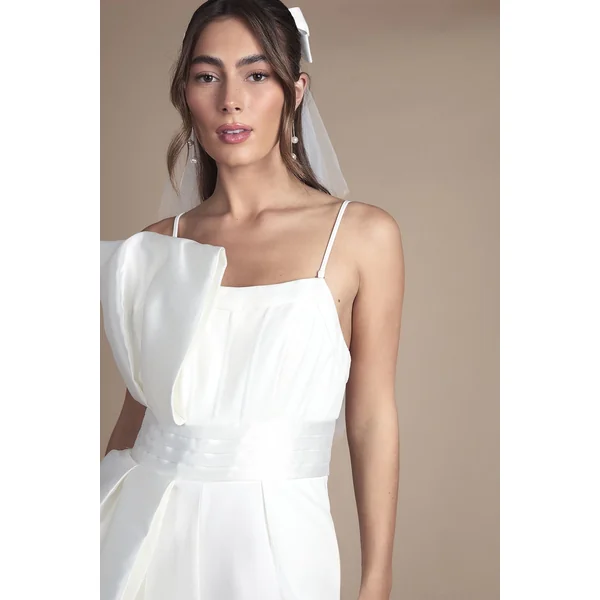 Combinaison de Mariée Bustier à Jambes Larges avec Détail Nœud