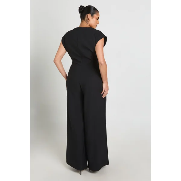 Combinaison Grande Taille À Jambes Larges Avec Taille Froncée
