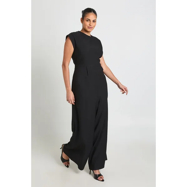 Combinaison Grande Taille À Jambes Larges Avec Taille Froncée