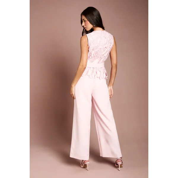 Combinaison Pantalon Ceinturée En Crêpe Avec Corsage En Dentelle