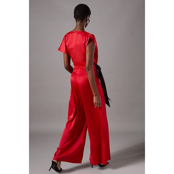 Combinaison Pantalon Large en Satin à Liens Latéraux