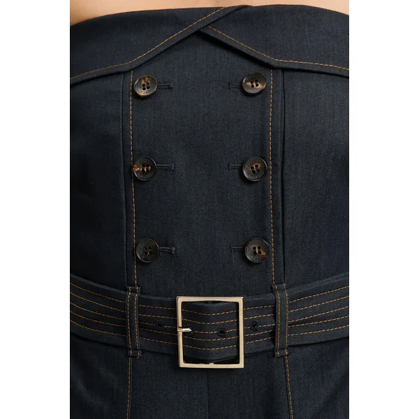 Combinaison-pantalon Bustier En Denim Façon Trench Ajustée Petite