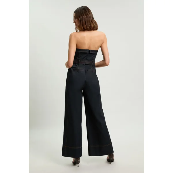 Combinaison-pantalon Bustier En Denim Façon Trench Ajustée Petite
