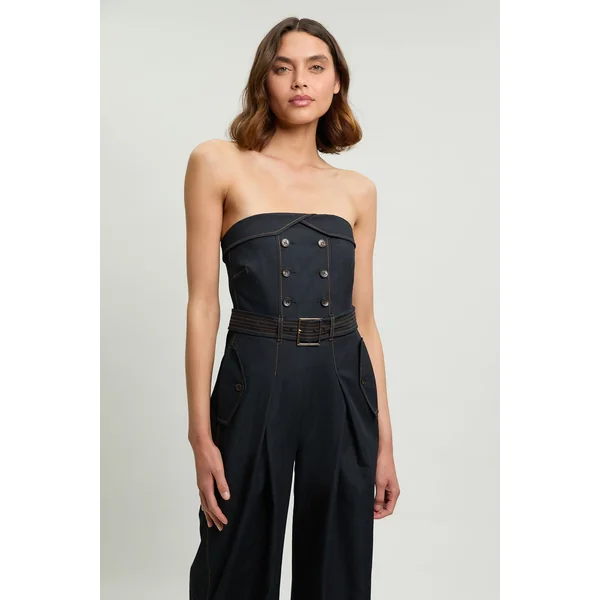 Combinaison-pantalon Bustier En Denim Façon Trench Ajustée Petite
