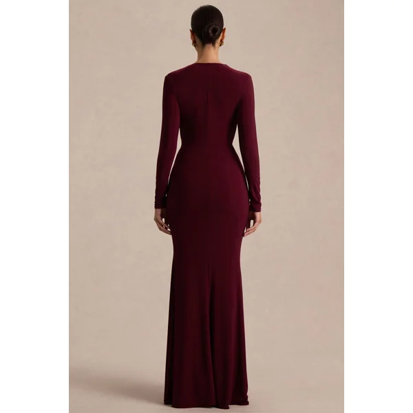 Command | Robe longue bordeaux à décolleté plongeant et fente haute sur le devant