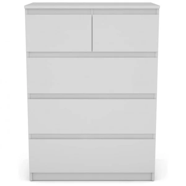 Commode avec 5 Tiroirs, Armoire Multifonction Moderne avec Rails en Métal 75 x 42 x 104 cm pour Chambre à Coucher Salon Couloir Blanc