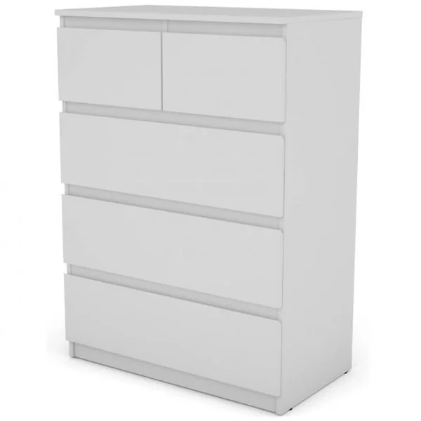Commode avec 5 Tiroirs, Armoire Multifonction Moderne avec Rails en Métal 75 x 42 x 104 cm pour Chambre à Coucher Salon Couloir Blanc