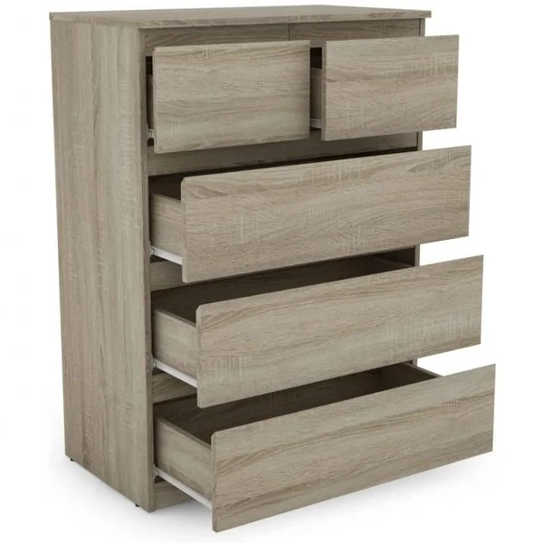 Commode avec 5 Tiroirs, Armoire Multifonction Moderne avec Rails en Métal 75 x 42 x 104 cm pour Chambre à Coucher Salon Couloir Brun