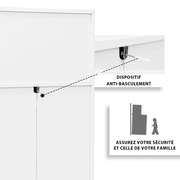 Commode Chambre Adulte avec 3 Tiroirs 2 Compartiments Meuble de Rangement en Bois pour Chambre Salon Entrée 60 x 40 x 94 cm Blanc