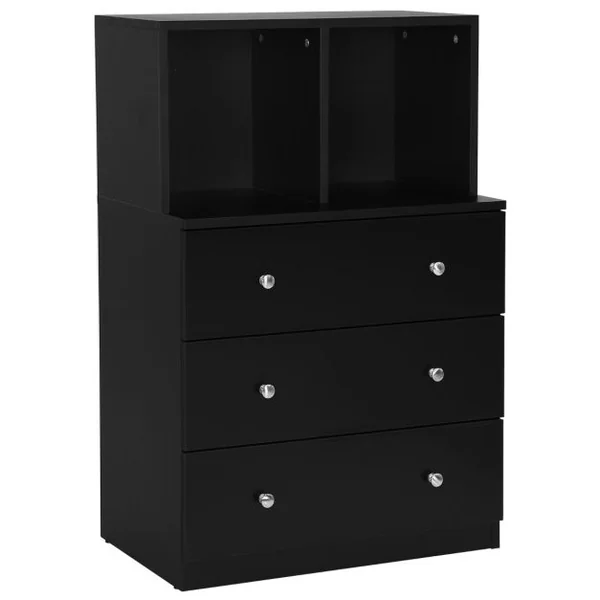 Commode Chambre Adulte avec 3 Tiroirs 2 Compartiments Meuble de Rangement en Bois pour Chambre Salon Entrée 60 x 40 x 94 cm Noir