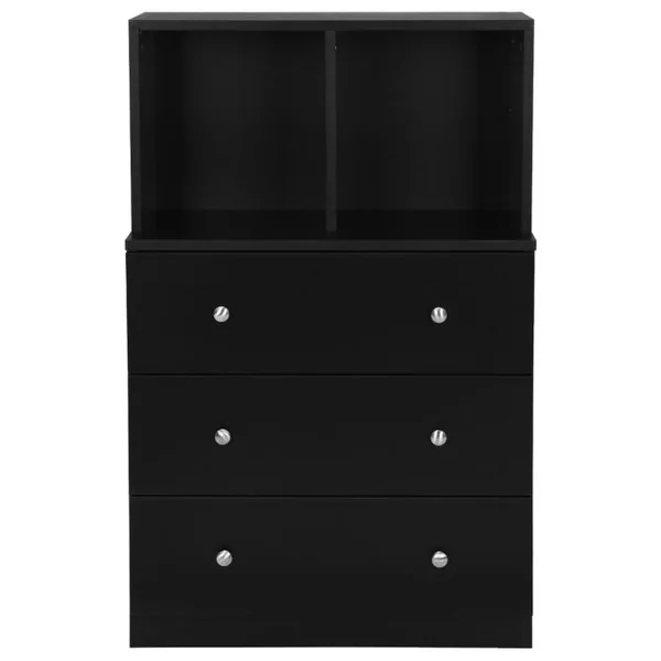 Commode Chambre Adulte avec 3 Tiroirs 2 Compartiments Meuble de Rangement en Bois pour Chambre Salon Entrée 60 x 40 x 94 cm Noir