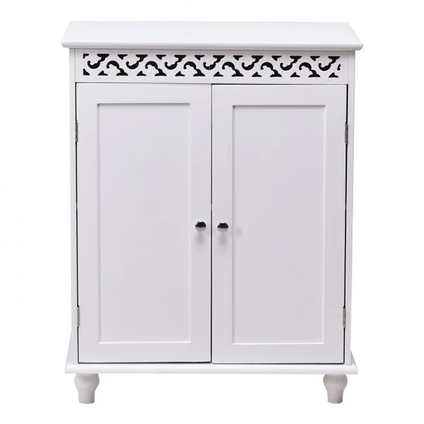 Commode de salle de bain Armoire de rangement Buffet avec ornementation sculptée en MDF, 60x34,5x76,5cm, Blanc