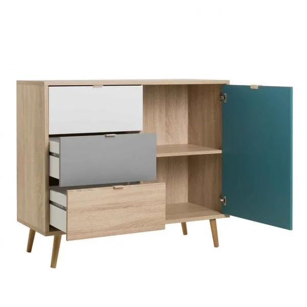 Commode en bois Meuble de Rangement de Style Scandinave avec 3 Tiroirs et 1 Armoire Latérale