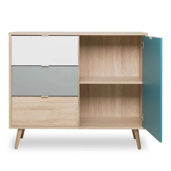 Commode en bois Meuble de Rangement de Style Scandinave avec 3 Tiroirs et 1 Armoire Latérale