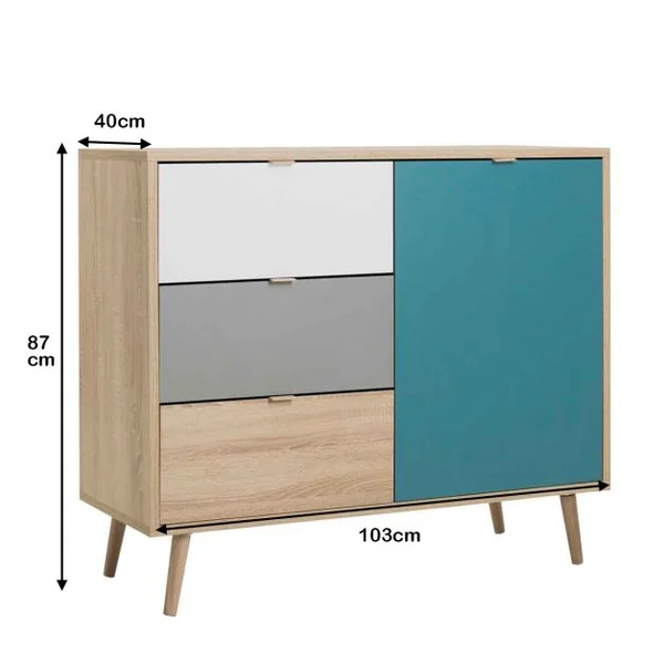 Commode en bois Meuble de Rangement de Style Scandinave avec 3 Tiroirs et 1 Armoire Latérale
