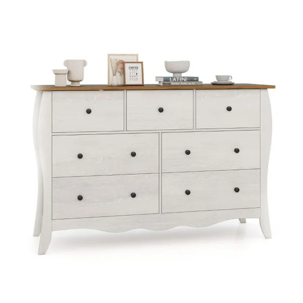Commode pour Chambre de 120 cm Commode Rustique Meuble de Rangement avec 7 Tiroirs en Tissu Pliables et Kits Anti-basculement Gris