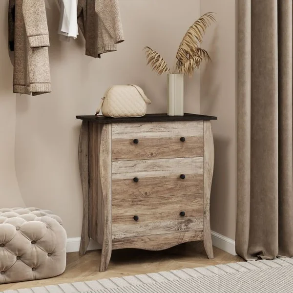 Commode pour Chambre de 76,5 cm Commode Rustique Meuble de Rangement avec 3 Tiroirs en Tissu Pliables et Kit Anti-basculement Gris