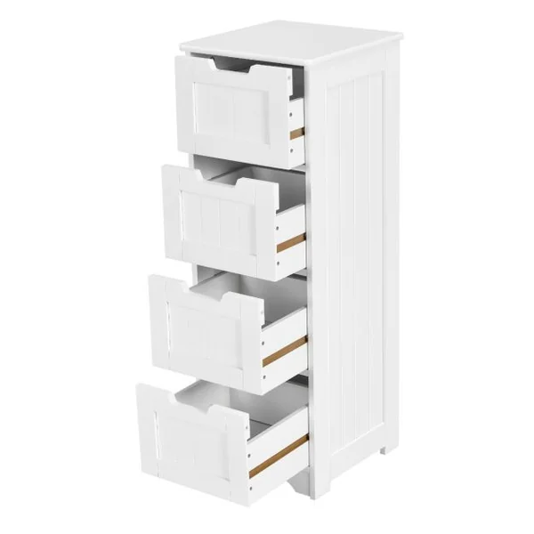 Commode Salle de Bain 4 Tiroirs Meuble Salle de Bain Blanc Meuble de Rangement Kit Anti-renversement Inclus Blanc