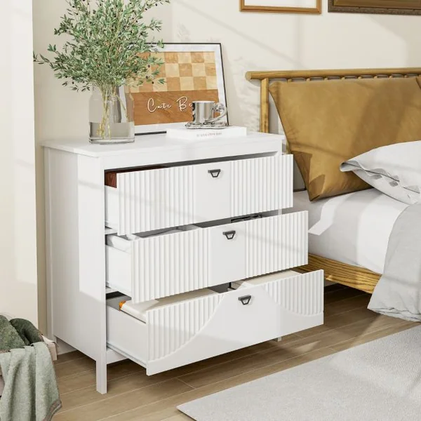 Commode à 3 Tiroirs de Style Moderne Armoire de Rangement avec Kit Anti-basculement Table d'Appoint avec Rangement Blanc