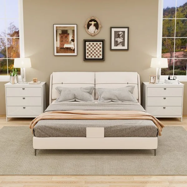 Commode à 3 Tiroirs de Style Moderne Armoire de Rangement avec Kit Anti-basculement Table d'Appoint avec Rangement Blanc
