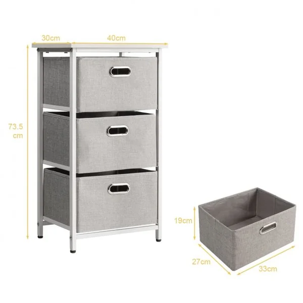 Commode à 3 Tiroirs Style Simple et Contemporain Meuble de Rangement pour Chambre en Acier et tissu 40x30x73,5cm Blanc