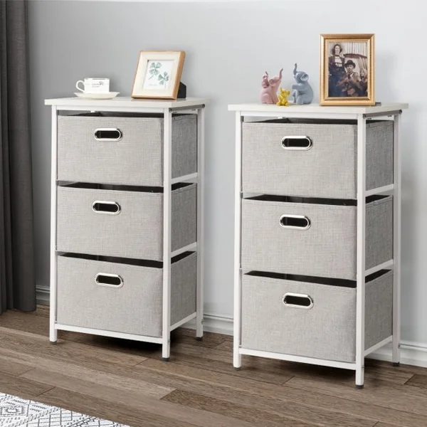 Commode à 3 Tiroirs Style Simple et Contemporain Meuble de Rangement pour Chambre en Acier et tissu 40x30x73,5cm Blanc