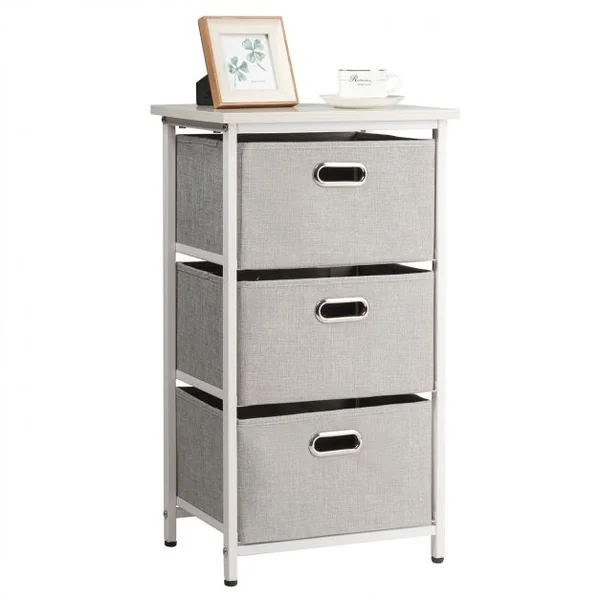 Commode à 3 Tiroirs Style Simple et Contemporain Meuble de Rangement pour Chambre en Acier et tissu 40x30x73,5cm Blanc