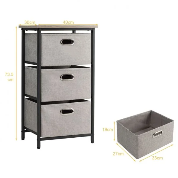 Commode à 3 Tiroirs Style Simple et Contemporain Meuble de Rangement pour Chambre en Acier et tissu 40x30x73,5cm Noir