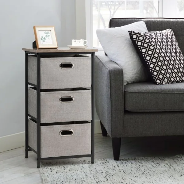 Commode à 3 Tiroirs Style Simple et Contemporain Meuble de Rangement pour Chambre en Acier et tissu 40x30x73,5cm Noir