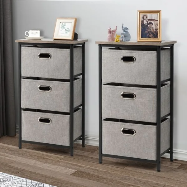 Commode à 3 Tiroirs Style Simple et Contemporain Meuble de Rangement pour Chambre en Acier et tissu 40x30x73,5cm Noir