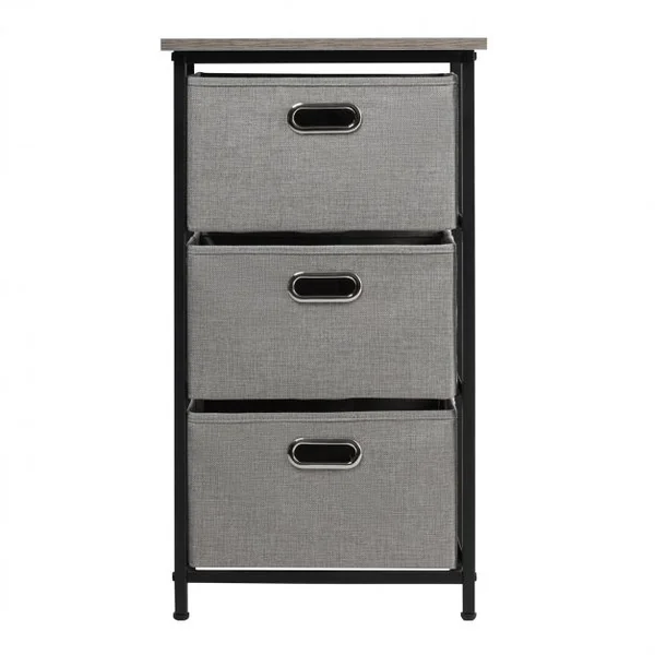 Commode à 3 Tiroirs Style Simple et Contemporain Meuble de Rangement pour Chambre en Acier et tissu 40x30x73,5cm Noir