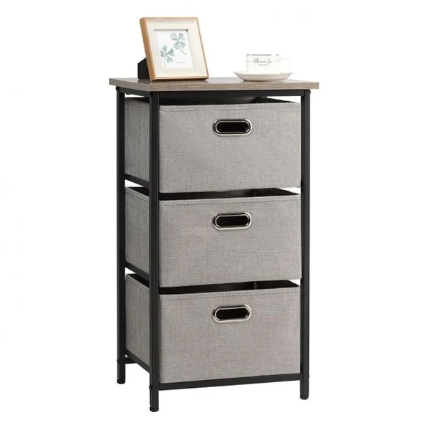 Commode à 3 Tiroirs Style Simple et Contemporain Meuble de Rangement pour Chambre en Acier et tissu 40x30x73,5cm Noir