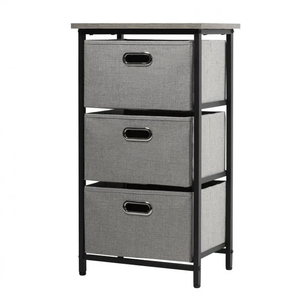 Commode à 3 Tiroirs Style Simple et Contemporain Meuble de Rangement pour Chambre en Acier et tissu 40x30x73,5cm Noir