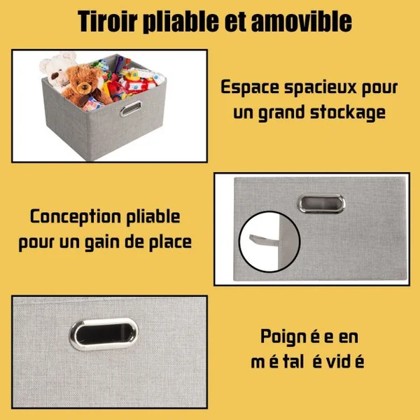 Commode à 3 Tiroirs Style Simple et Contemporain Meuble de Rangement pour Chambre en Acier et tissu 40x30x73,5cm Noir
