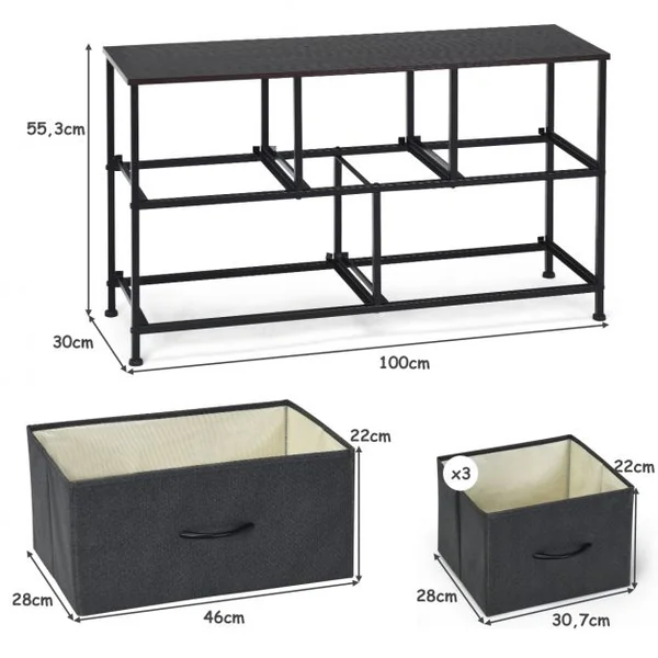 Commode à 5 Tiroirs Amovibles Armoire Basse à Tiroirs en Tissu Cadre en Fer et Mdf Capacité 50kg100x30x55cm Brun Café