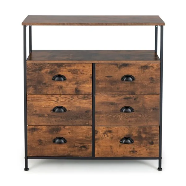 Commode à 6 Tiroirs avec 6 Tiroirs en Tissu Amovibles et Pliables pour Entrée de Chambre à Coucher de Salon