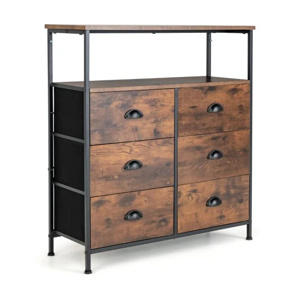 Commode à 6 Tiroirs avec 6 Tiroirs en Tissu Amovibles et Pliables pour Entrée de Chambre à Coucher de Salon