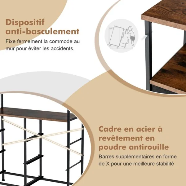 Commode à 6 Tiroirs avec 6 Tiroirs en Tissu Amovibles et Pliables pour Entrée de Chambre à Coucher de Salon