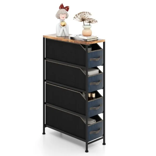 Commode Étroite avec 4 Tiroirs en Tissu Petit Meuble 20 CM de Largeur avec Cadre en Métal Meuble Tiroir Rangement