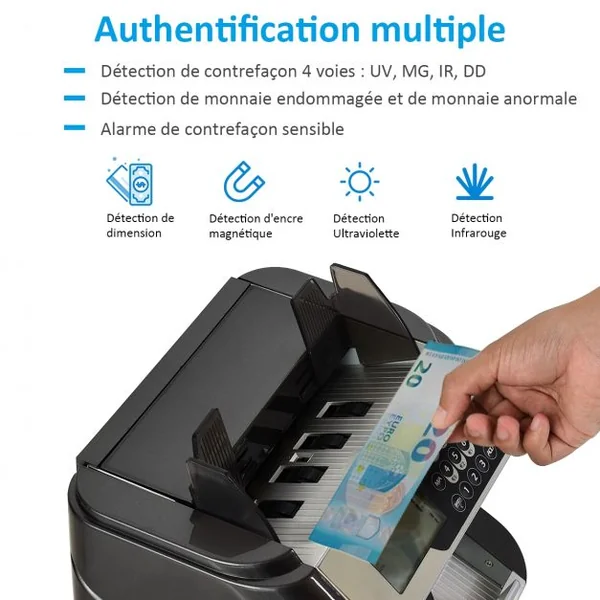 Compteur de Billets de Banque Machine à Compter avec 2 Écrans Démarrage Auto/Manuel 1000 Billets/Min 242x276x245cm