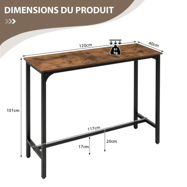 Console Table d'Entrée Style Moderne 120 x 40 x 101 cm (L x l x H) Cadre en Acier Brun