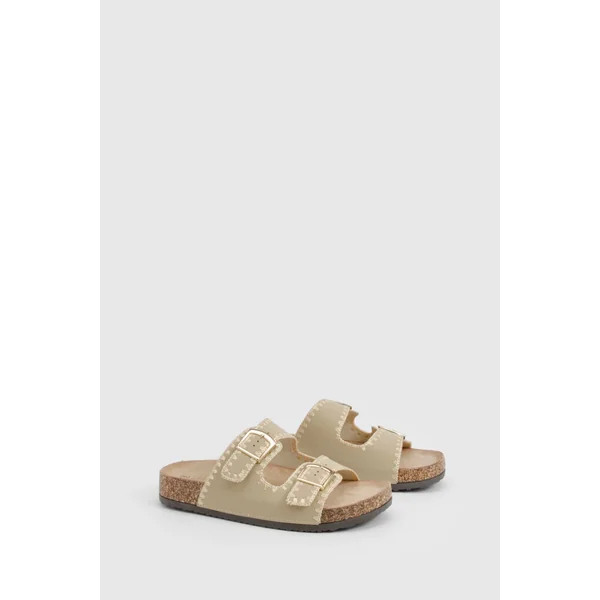 Contrast Stitch Detail Double Buckle Sliders