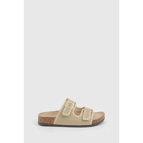 Contrast Stitch Detail Double Buckle Sliders