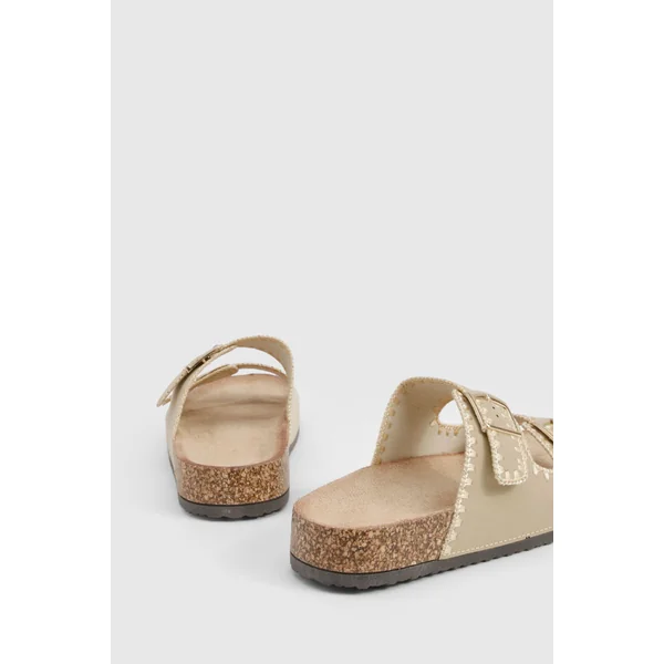 Contrast Stitch Detail Double Buckle Sliders